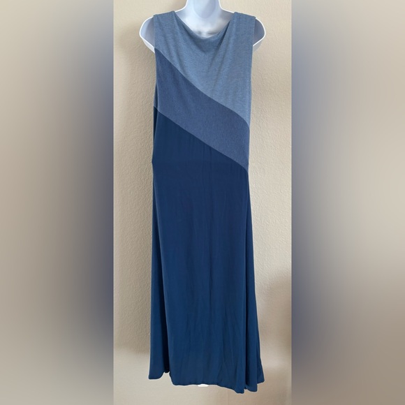 Soft Surroundings Sleeveless Color Block Ribbed Maxi Dress Blue Petite Large - Picture 3 of 8